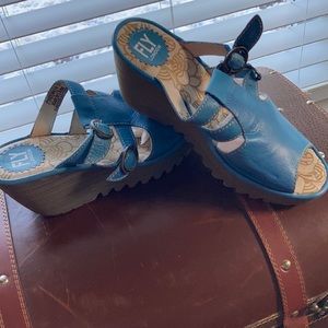 Fly London new leather blue sandals